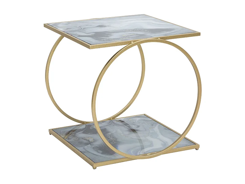 Tavolinetto in metallo dorato con piani vetro colorato cm 52,5x50x51