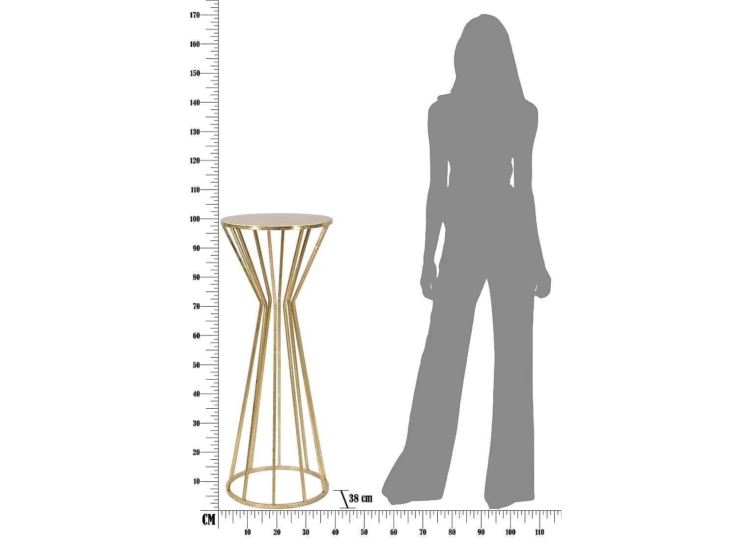 Glamouröser runder Beistelltisch aus goldfarbenem Metall, 38 cm, Stick