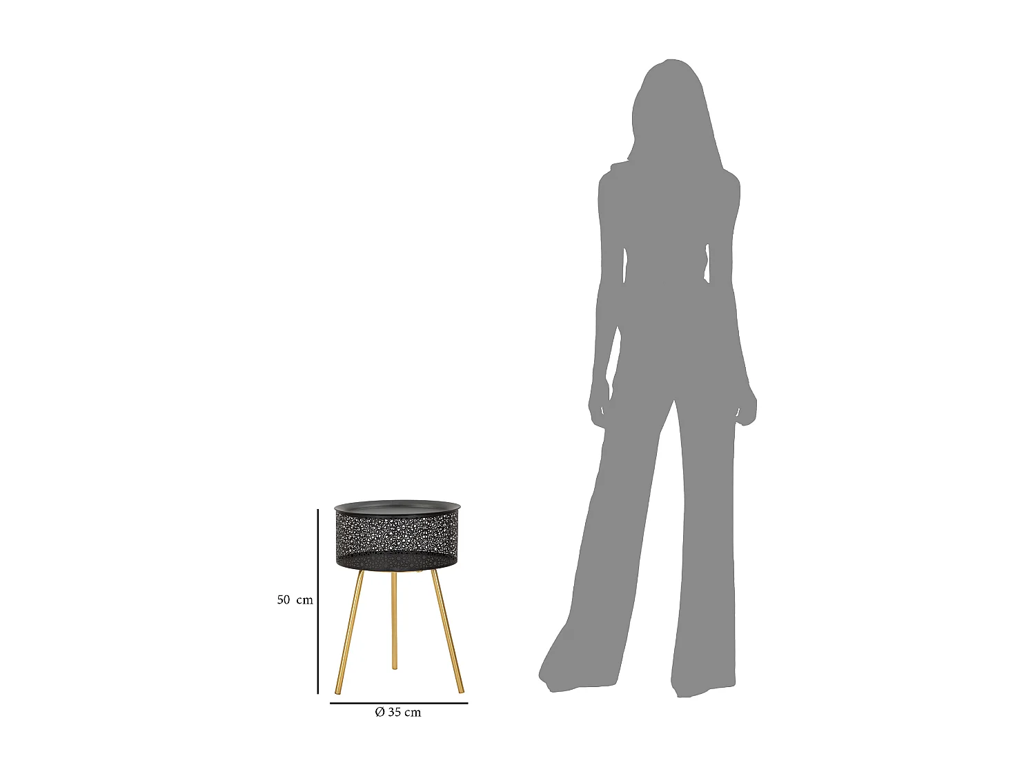 Tavolinetto in metallo nero e dorato Ø cm 35x50