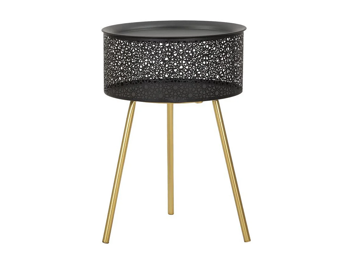 Table d'Appoint Avec Rangement "Blacky" 50cm Noir & Or