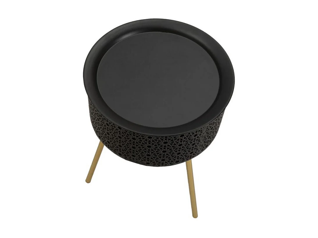 Table d'Appoint Avec Rangement "Blacky" 50cm Noir & Or