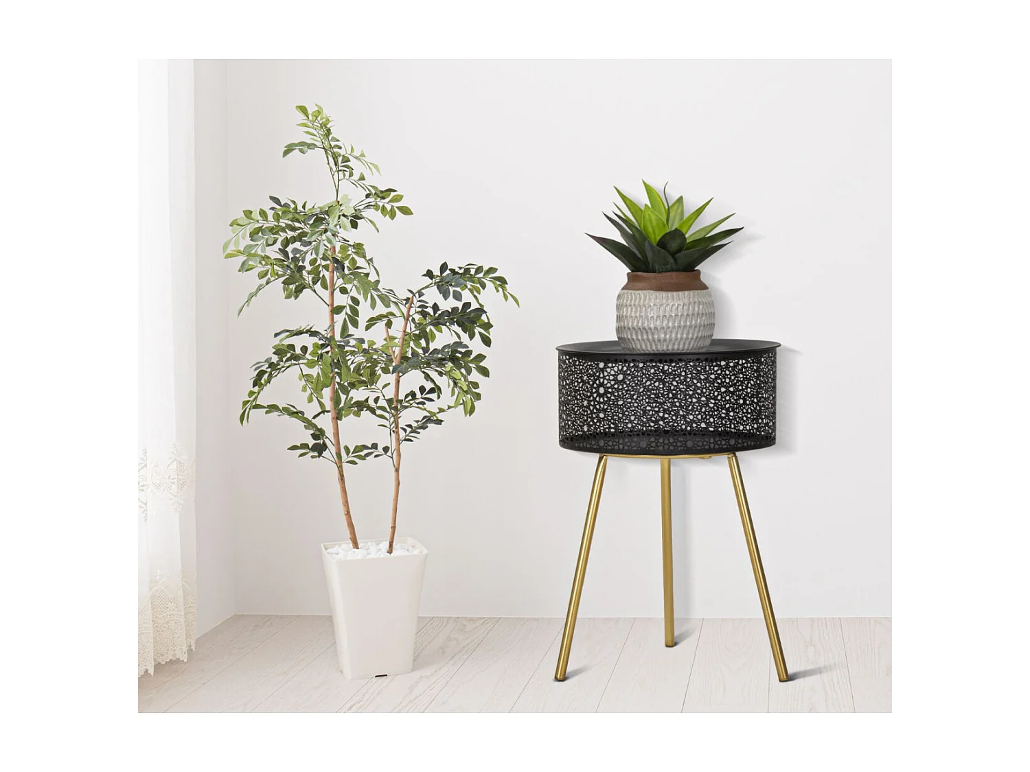 Table d'Appoint Avec Rangement "Blacky" 50cm Noir & Or