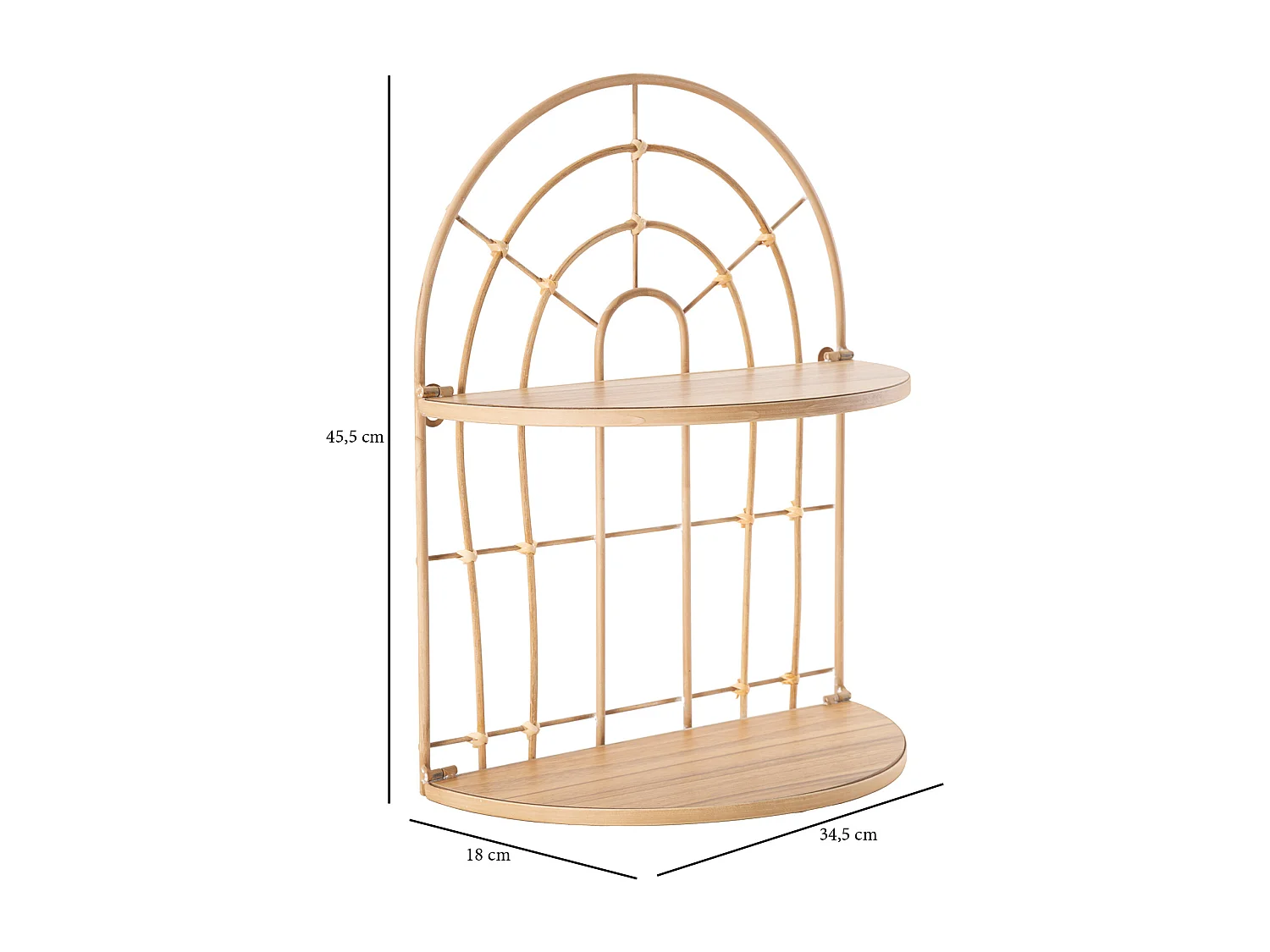 Dubbele wandplank in bruin metaal 34,5x18x45,5 cm