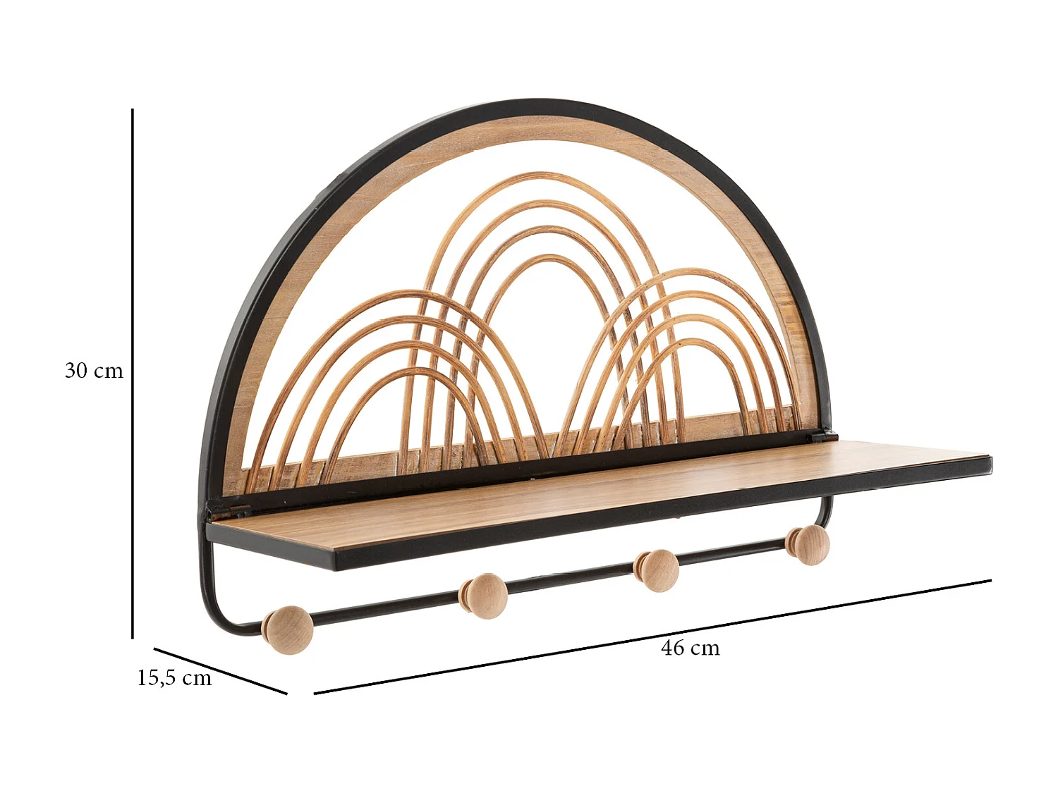 Etagère avec cintre en métal et bois marron 46x15,5x30 cm