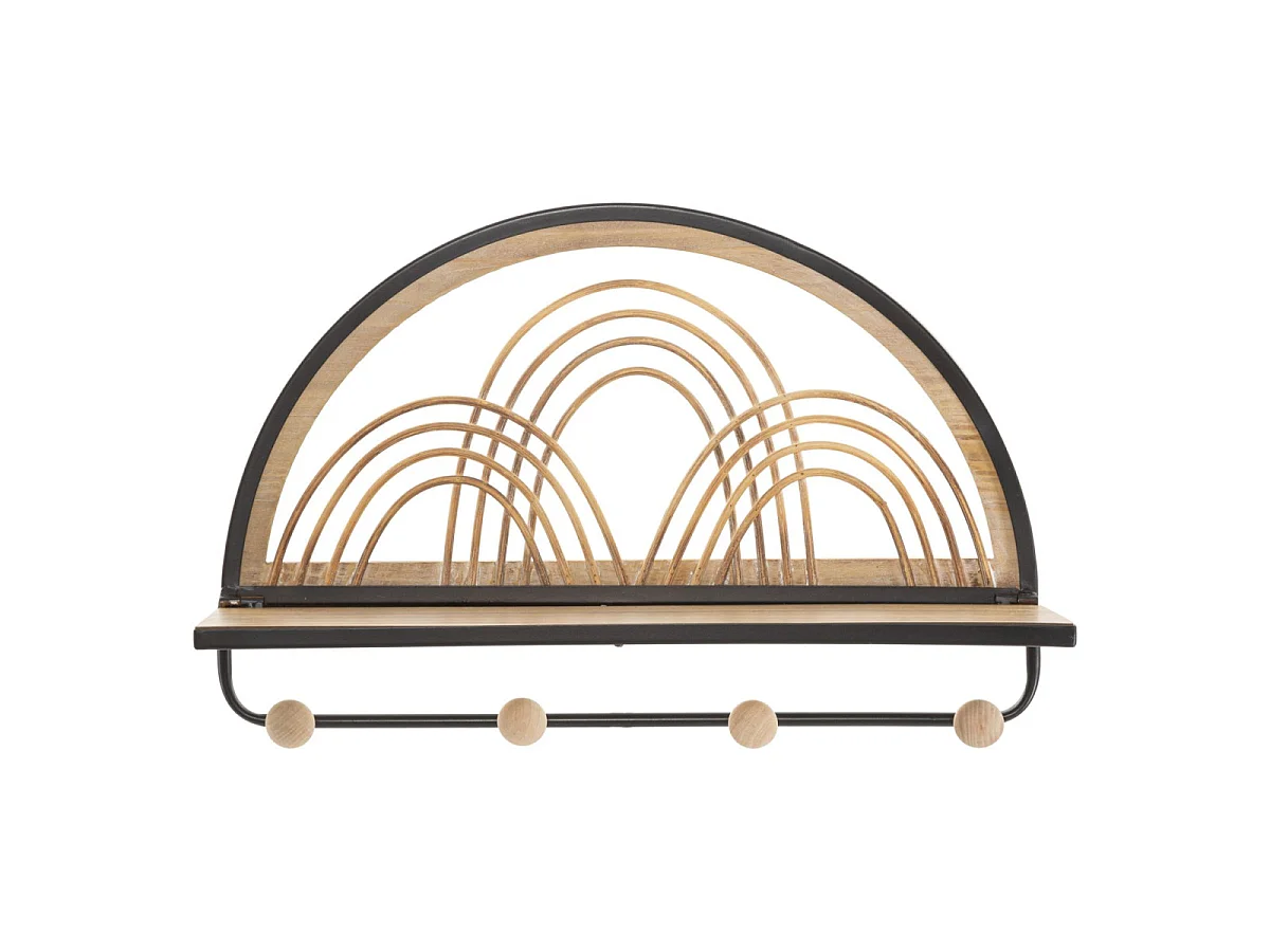 Mensola con appendi abiti in metallo e legno marrone cm 46x15,5x30