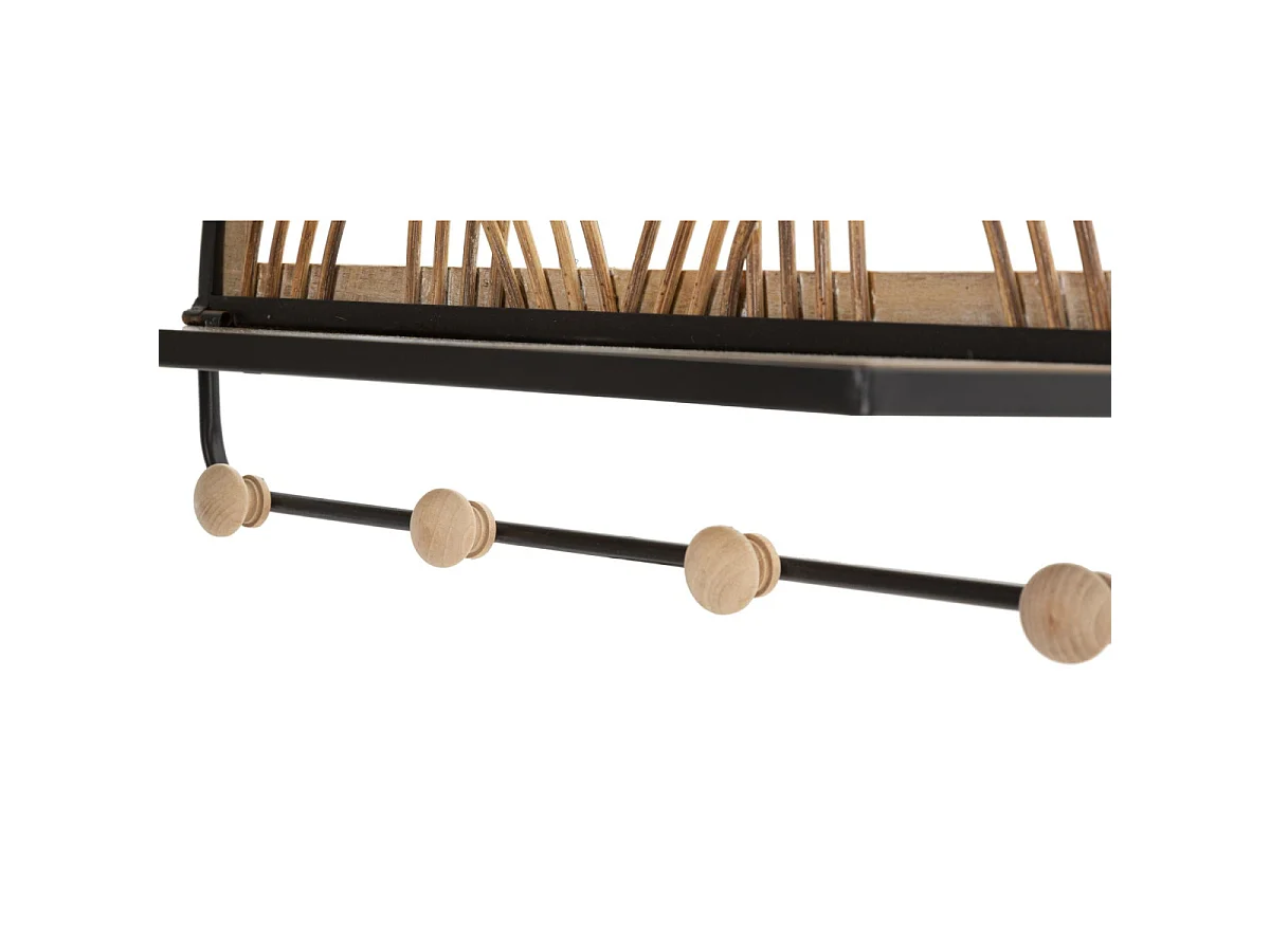 Mensola con appendi abiti in metallo e legno marrone cm 46x15,5x30