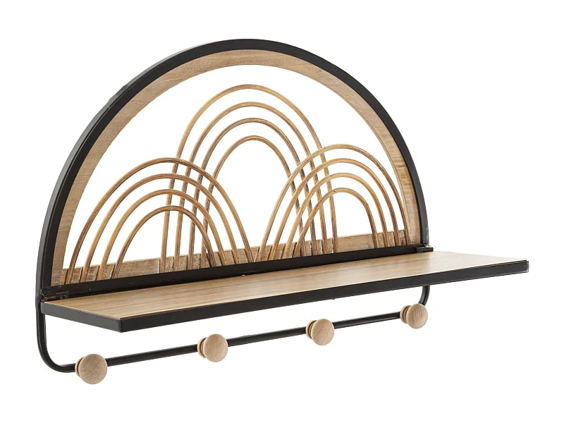 Plank met kledinghanger in metaal en bruin hout 46x15,5x30 cm