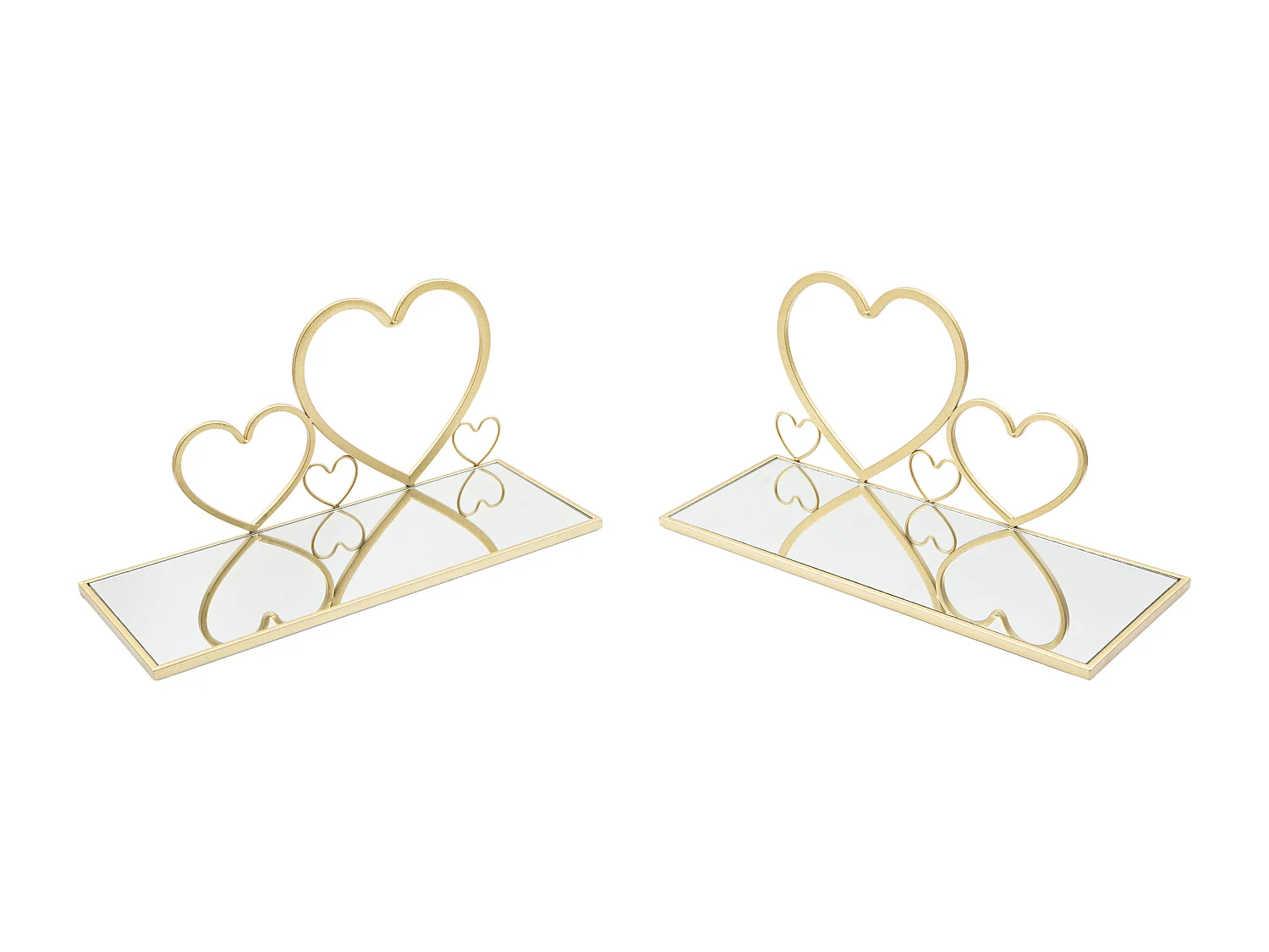 Set di 2 comodini mensola in metallo e specchio dorati cm 41,5x18x21