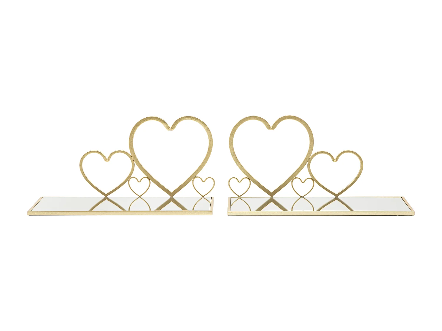 Set di 2 comodini mensola in metallo e specchio dorati cm 41,5x18x21