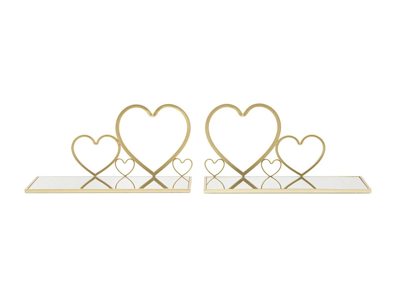 Set di 2 comodini mensola in metallo e specchio dorati cm 41,5x18x21