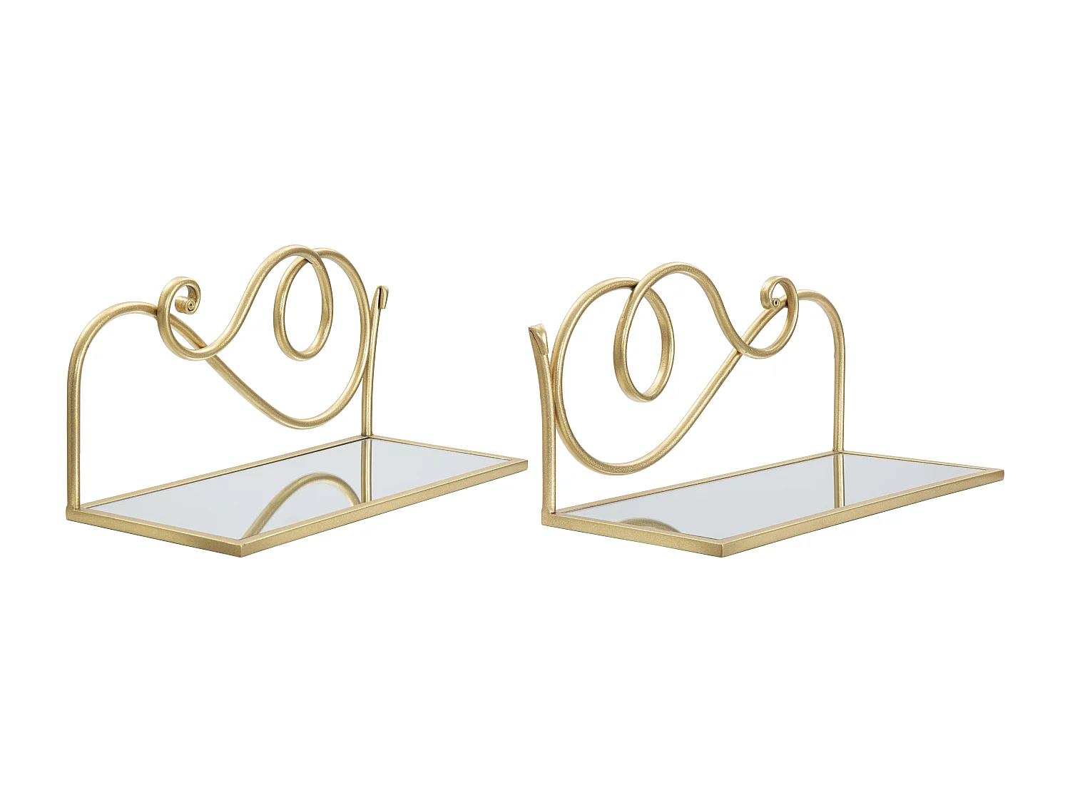 Set di 2 mensole in metallo dorate con piano specchio cm 41,5x18x20,5