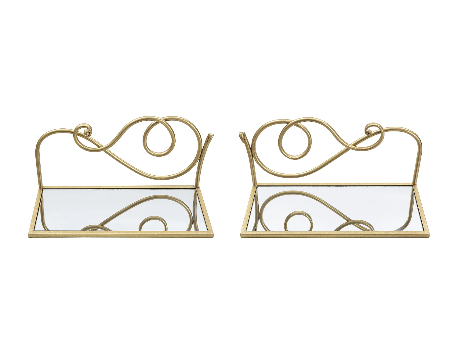Set di 2 mensole in metallo dorate con piano specchio cm 41,5x18x20,5