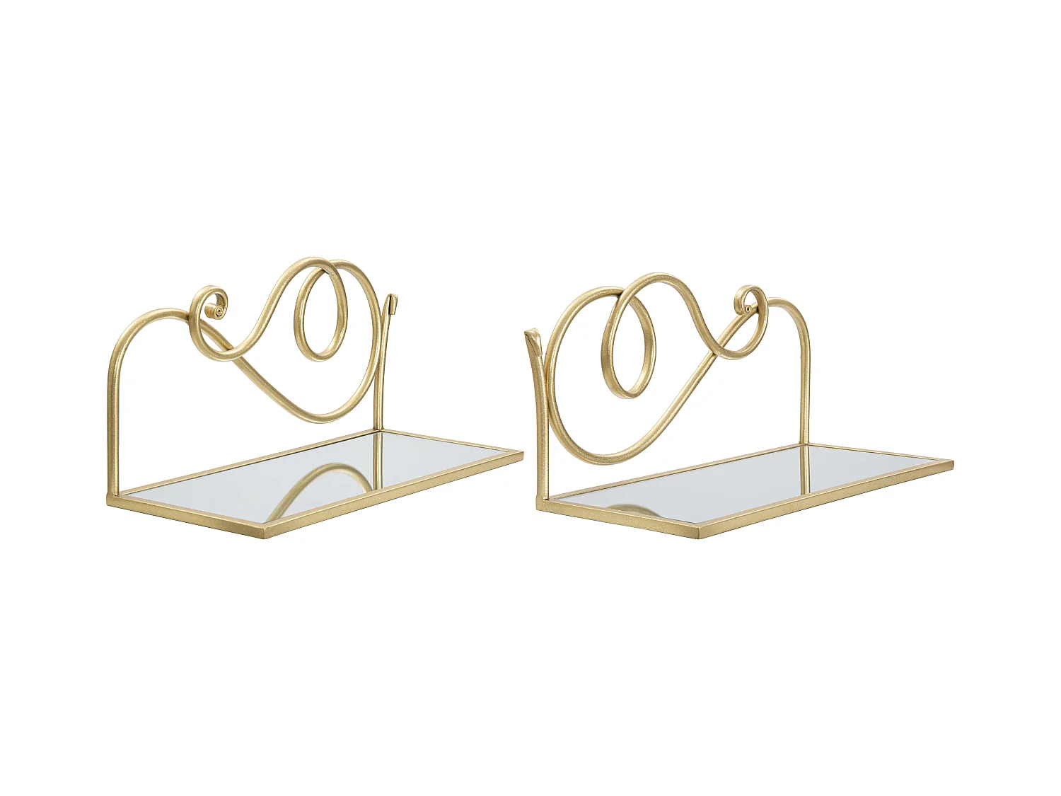 Lot de 2 étagères en métal doré avec plateau miroir 41,5x18x20,5 cm
