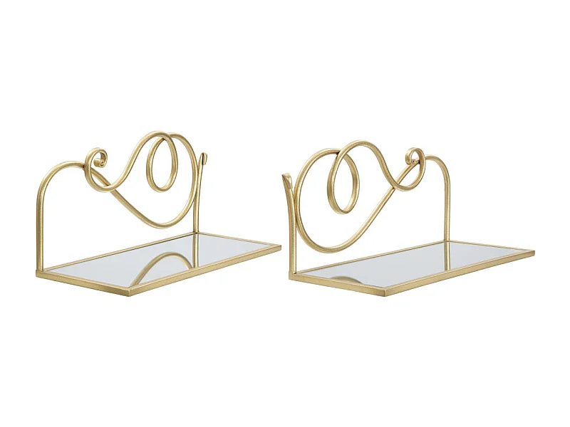 Set van 2 gouden metalen planken met spiegelend blad 41,5x18x20,5 cm