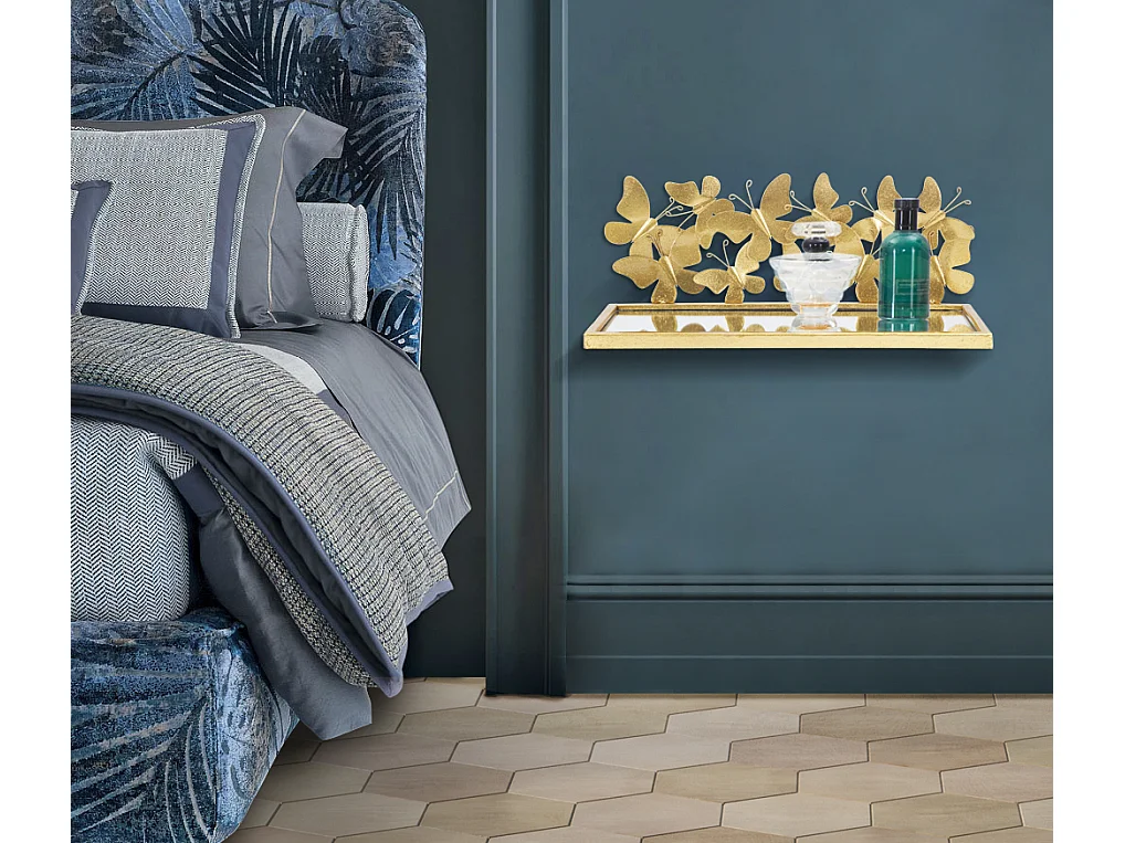 Lot de 2 Étagère Murales Design "Butterfly" 43cm Or