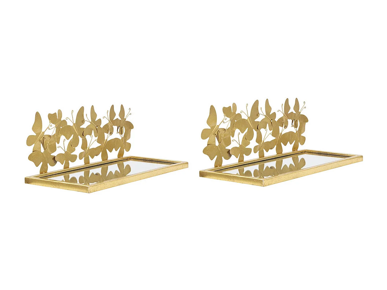 Lot de 2 Étagère Murales Design "Butterfly" 43cm Or