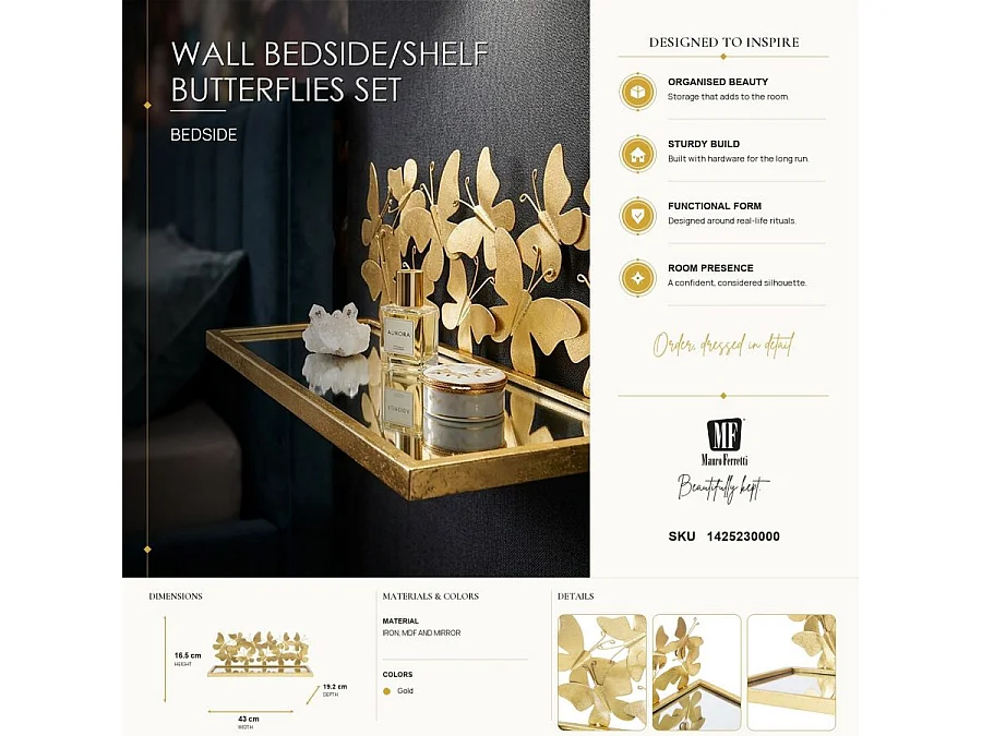 Set van 2 planken met vlinders en spiegelblad cm 43x19.2x16.5