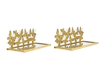 Set di 2 mensole con farfalle e piano in specchio cm 43x19,2x16,5