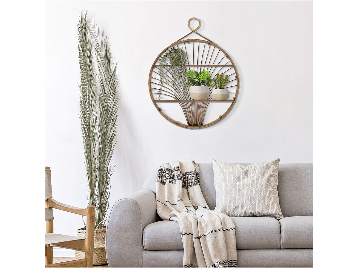 Półka ścienna Fuji, kolor brązowy, rattan, 60,5 x 10,5 x 76 cm, Mauro Ferretti