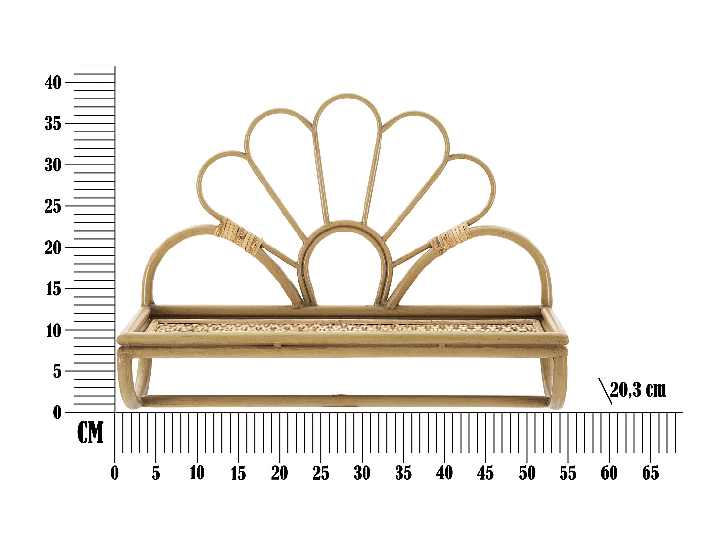 Mensola in metallo e rattan marrone cm 55x20,3x39,5