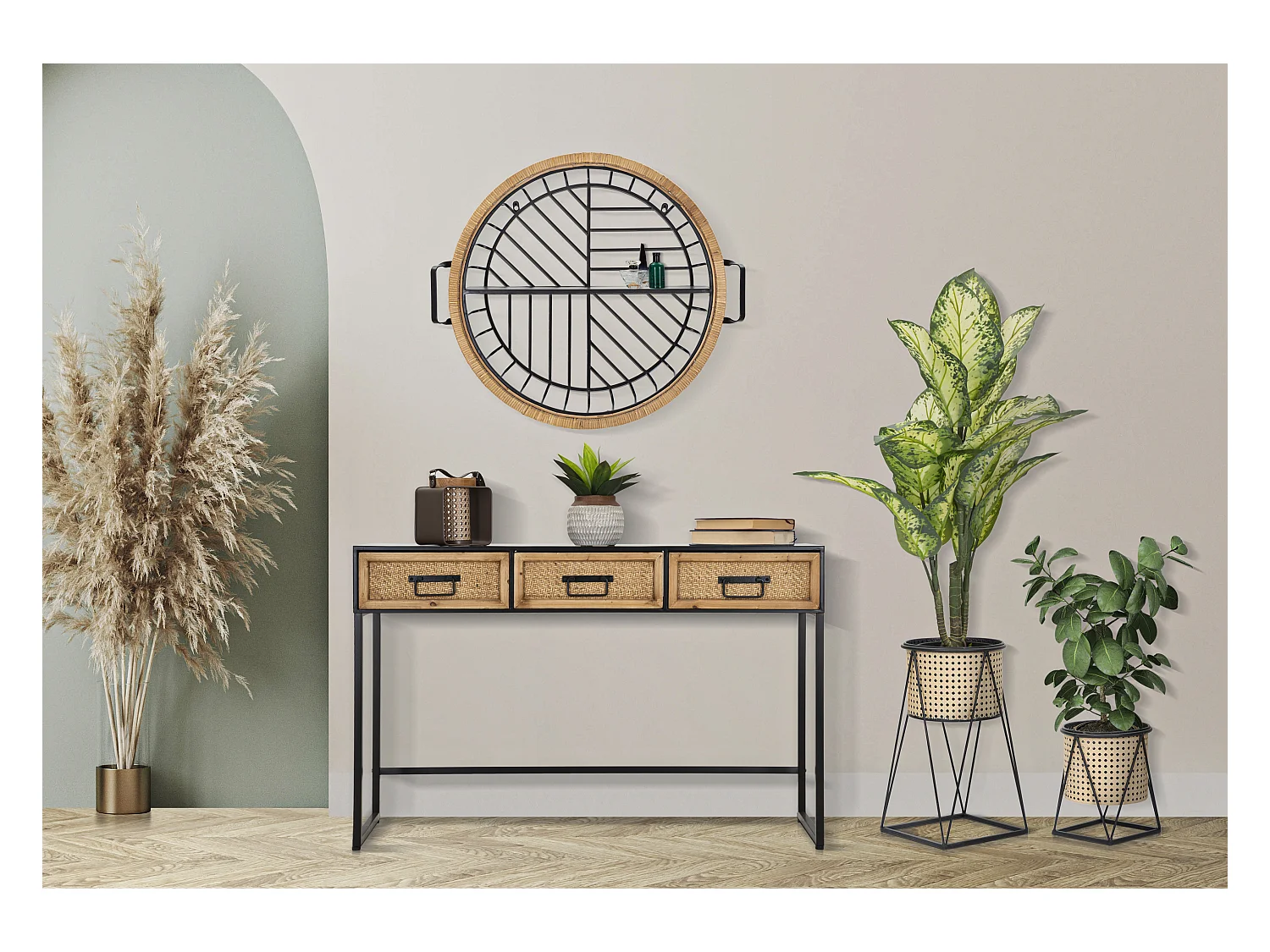 Étagère Murale en Métal "Cebu" 72cm Noir & Naturel