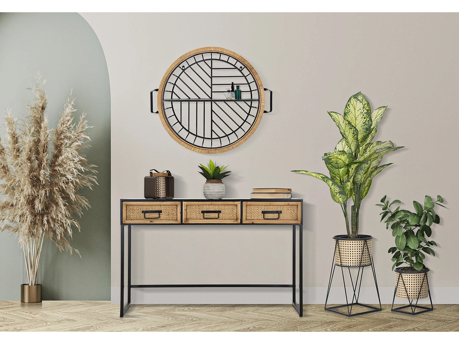 Étagère Murale en Métal "Cebu" 72cm Noir & Naturel