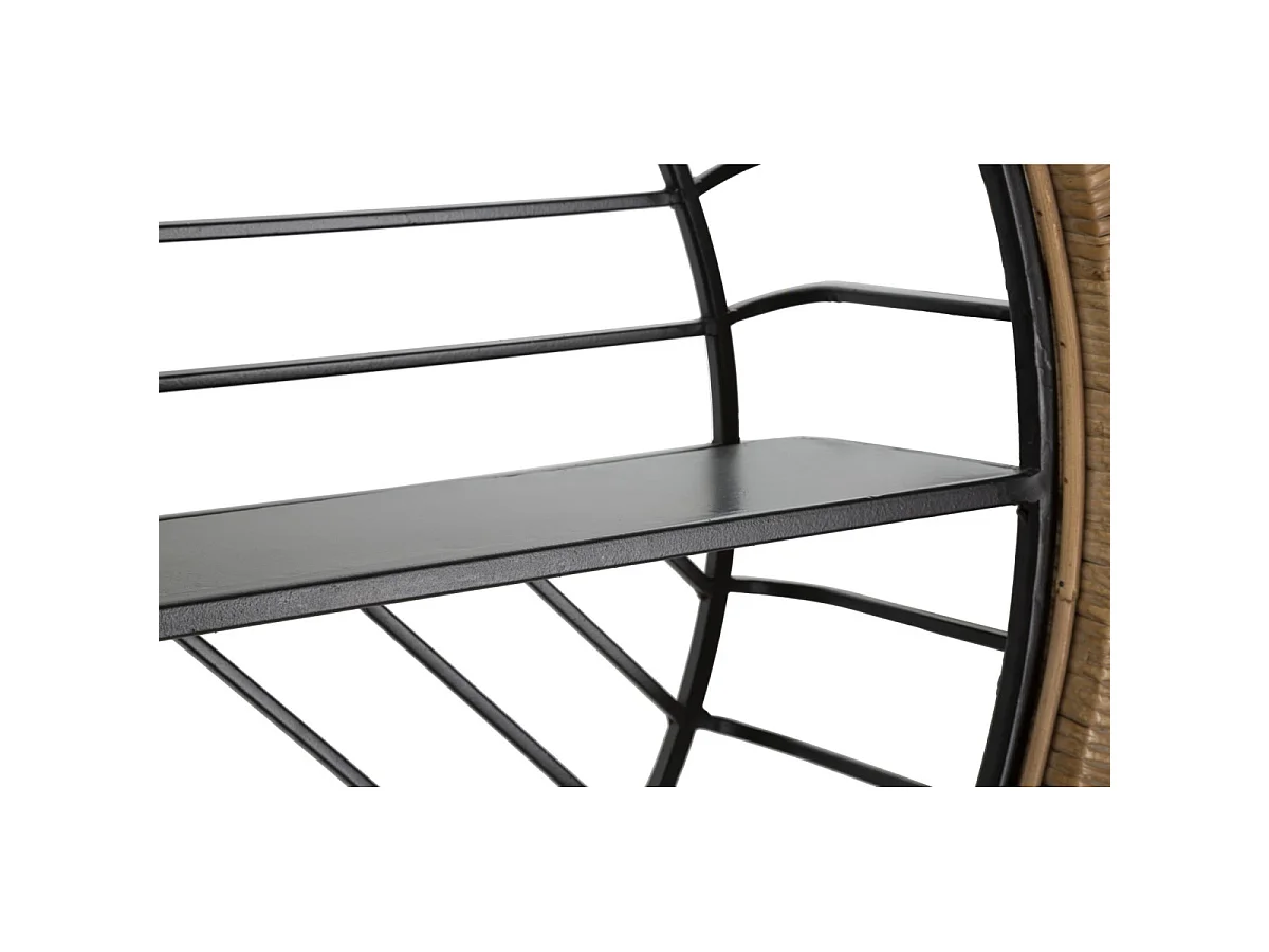 Półka ścienna Cebu 72,5 x 18 x 65 cm z czarnego metalu i rattanu – geometryczny i boho-chicowy design do ekspozycji ściennej