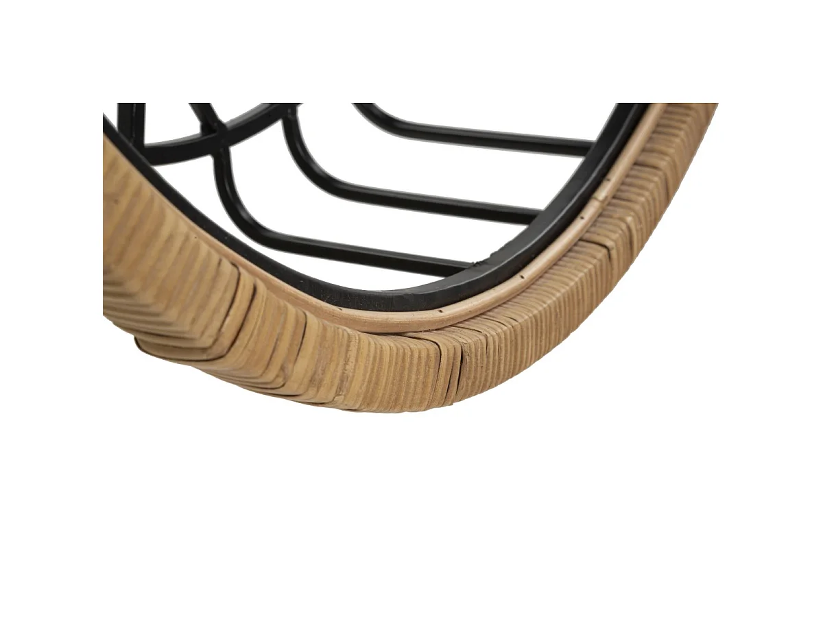 Półka ścienna Cebu 72,5 x 18 x 65 cm z czarnego metalu i rattanu – geometryczny i boho-chicowy design do ekspozycji ściennej