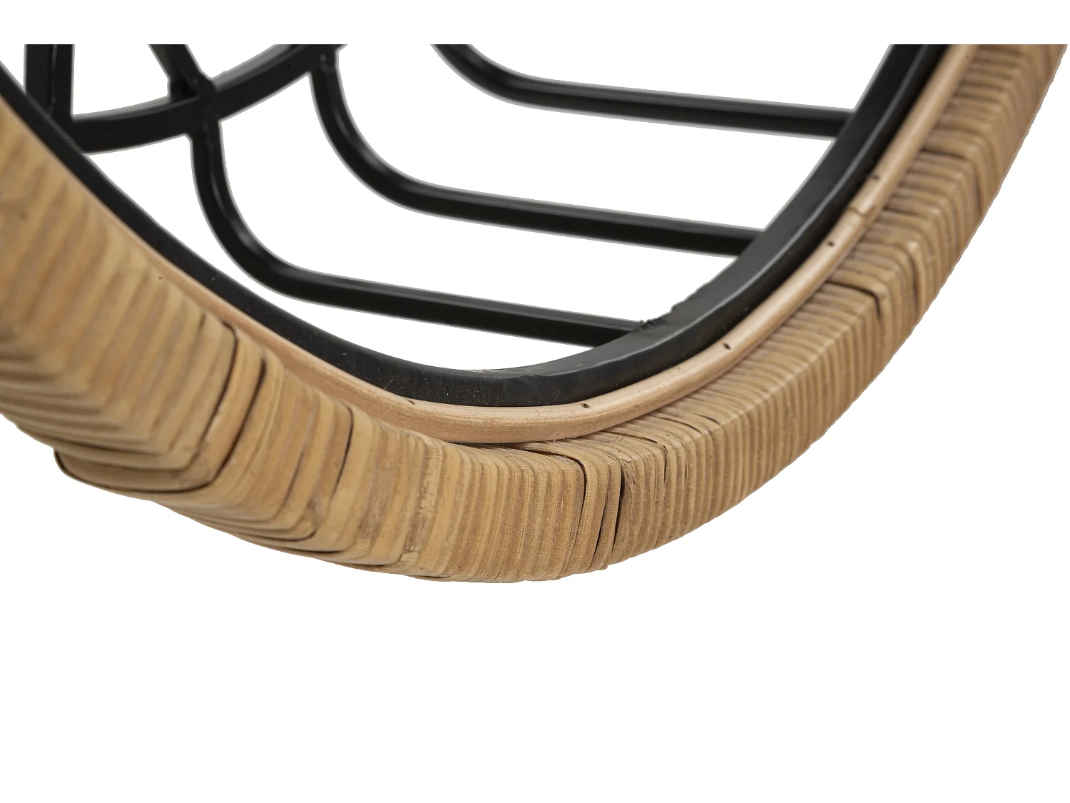 Półka ścienna Cebu 72,5 x 18 x 65 cm z czarnego metalu i rattanu – geometryczny i boho-chicowy design do ekspozycji ściennej