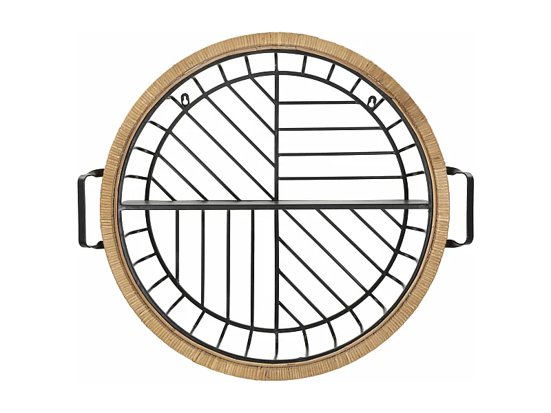 Wandplank van metaal en zwart en bruin rotan 72,5x18x65 cm