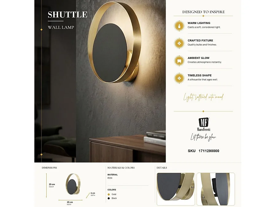 Applique Murale en Métal "Shuttle" 25cm Noir & Or