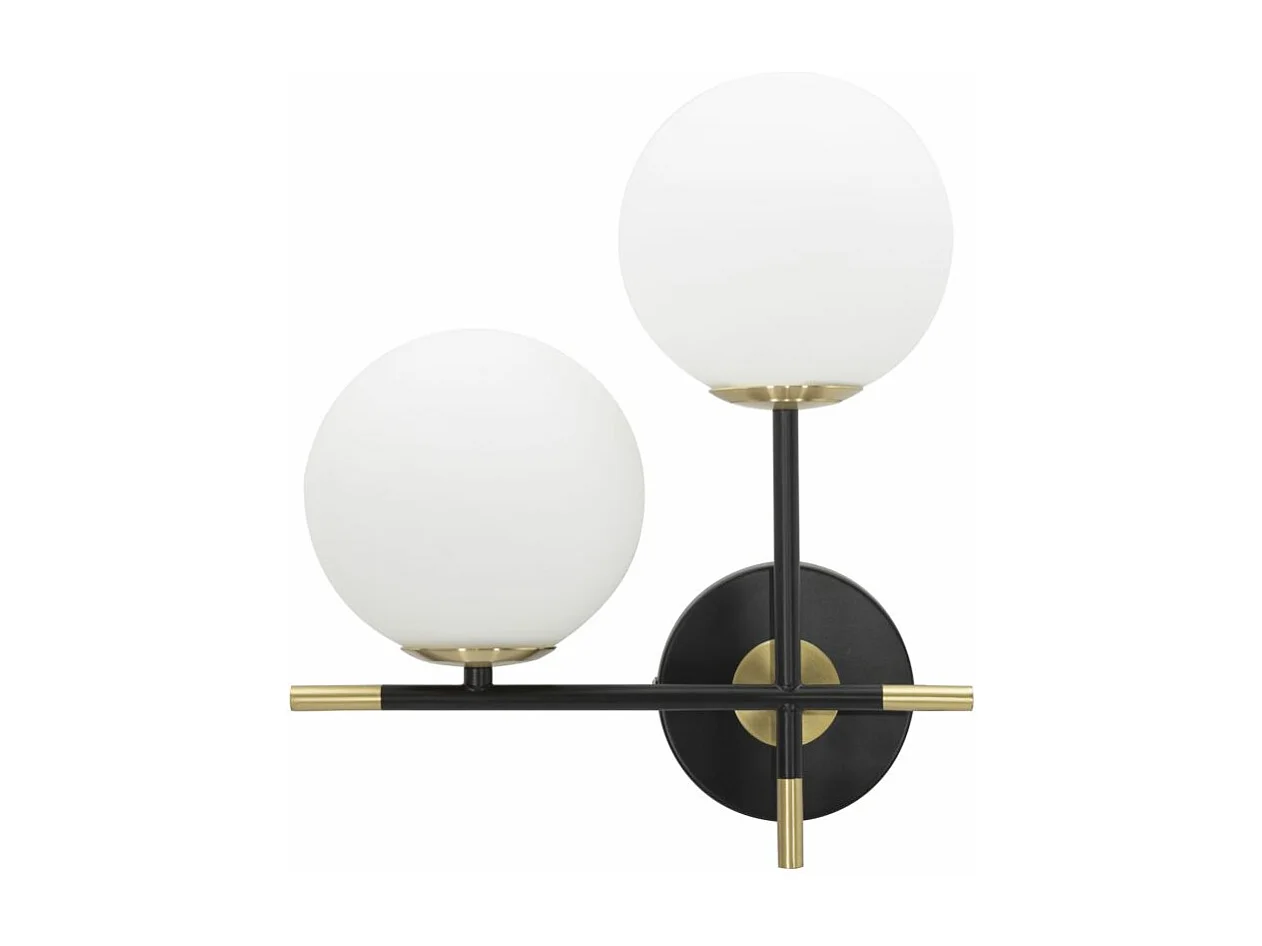 Applique in metallo nero con 2 sfere in vetro bianco cm 30x17x35