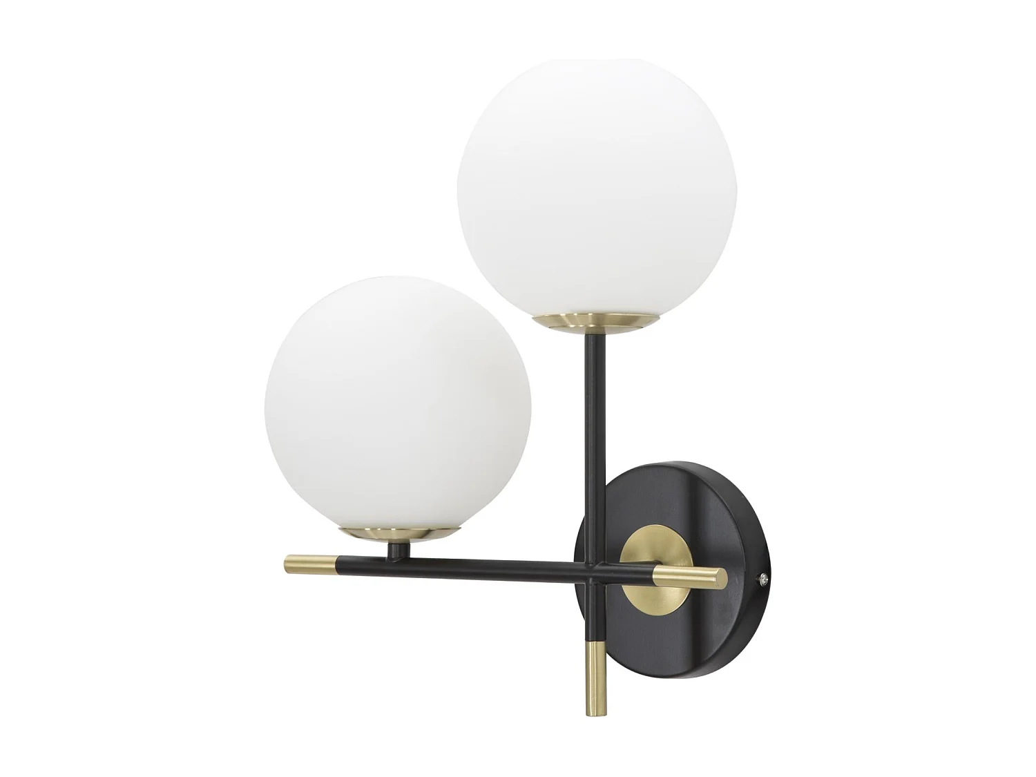 Applique in metallo nero con 2 sfere in vetro bianco cm 30x17x35