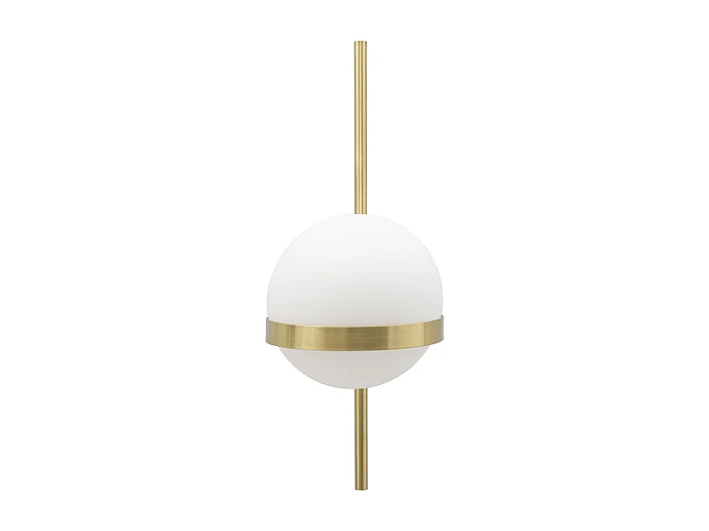 Gouden metalen wandlamp met witte glazen bol, 15x20x40 cm