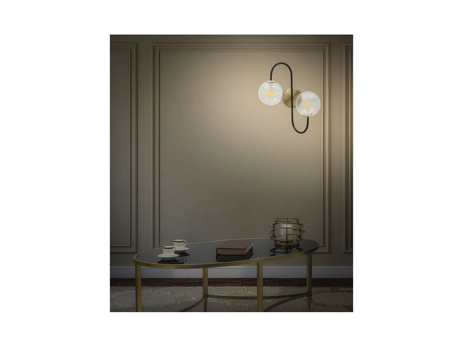 Applique Murale 2 Sphères "Blak" 45cm Noir & Or