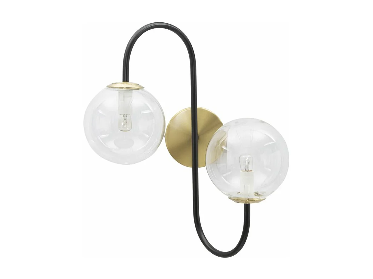 Applique in metallo nero con 2 sfere in vetro cm 36x24x45