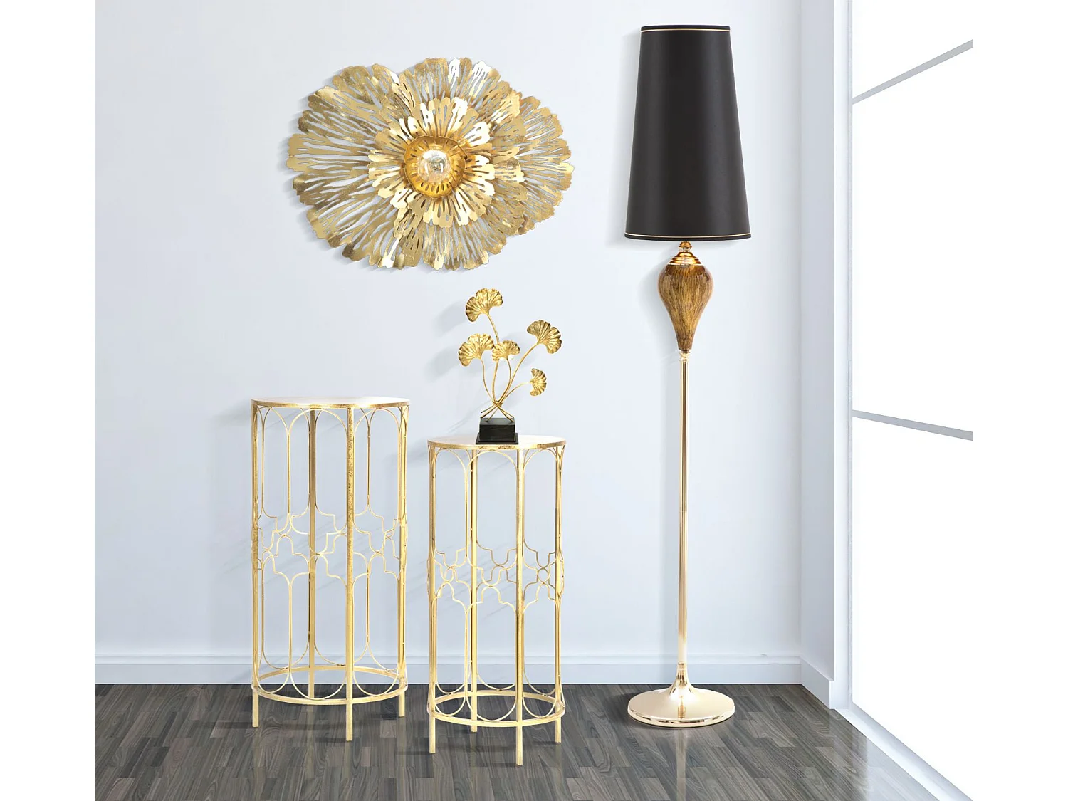 Applique fleur en métal doré 56,5x12x42,5 cm