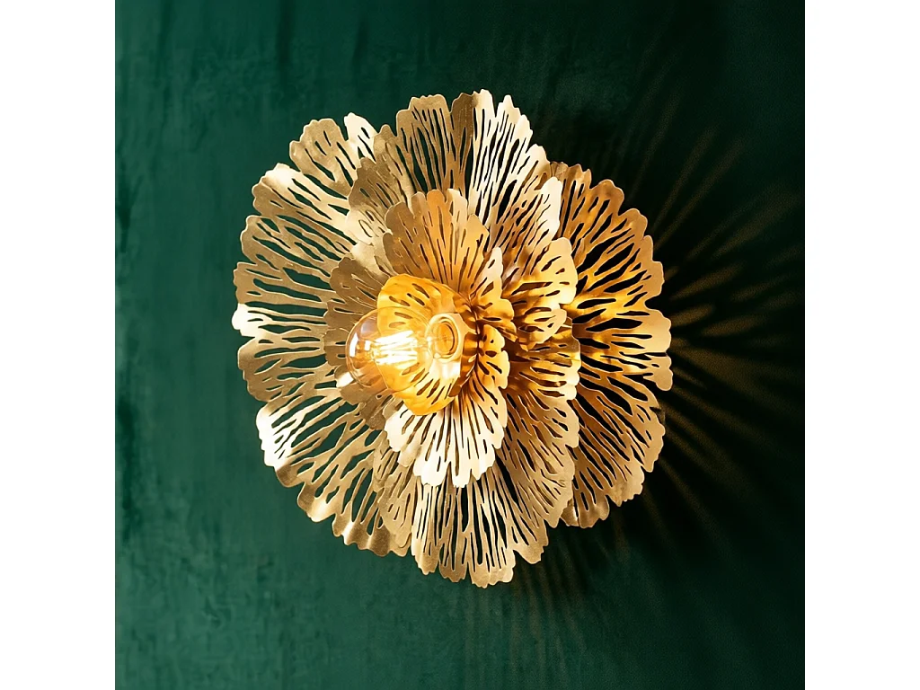 Wandleuchte aus Metall goldfarben Blume 56,5x12x42,5 cm