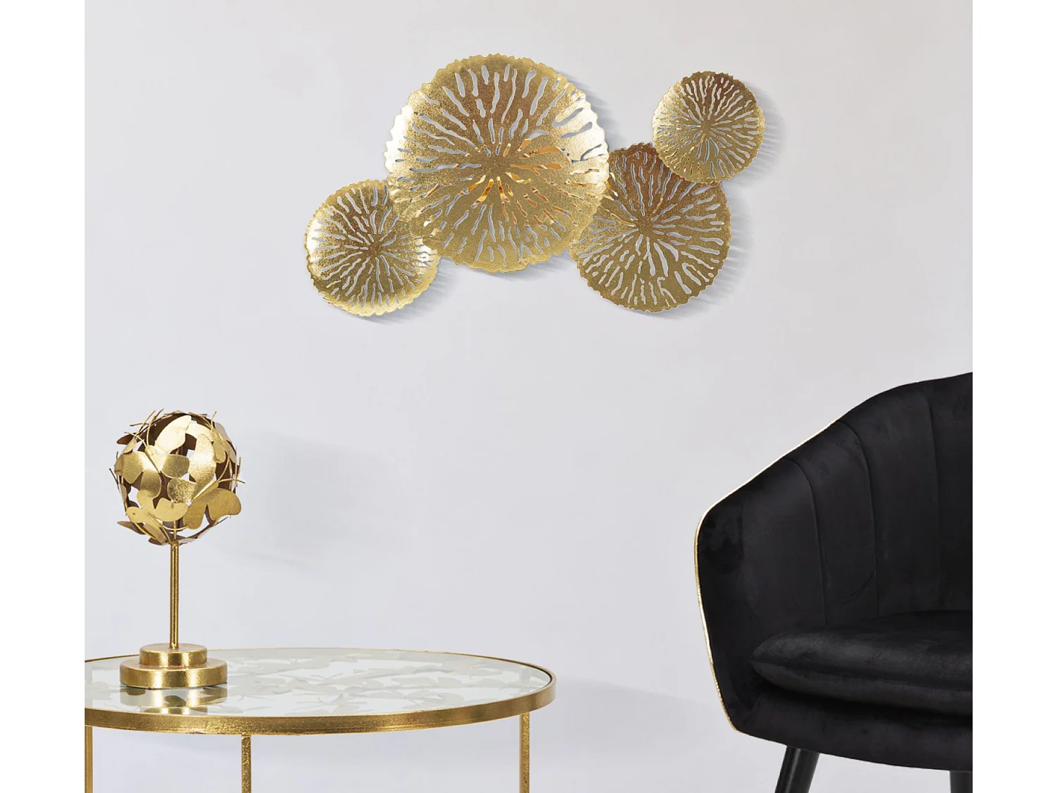 Applique Murale DISHI PLUS - Design Géométrique Moderne avec 2 Points Lumineux - Dimensions 47x13x28 cm - Matériau Fer - Finition Dorée