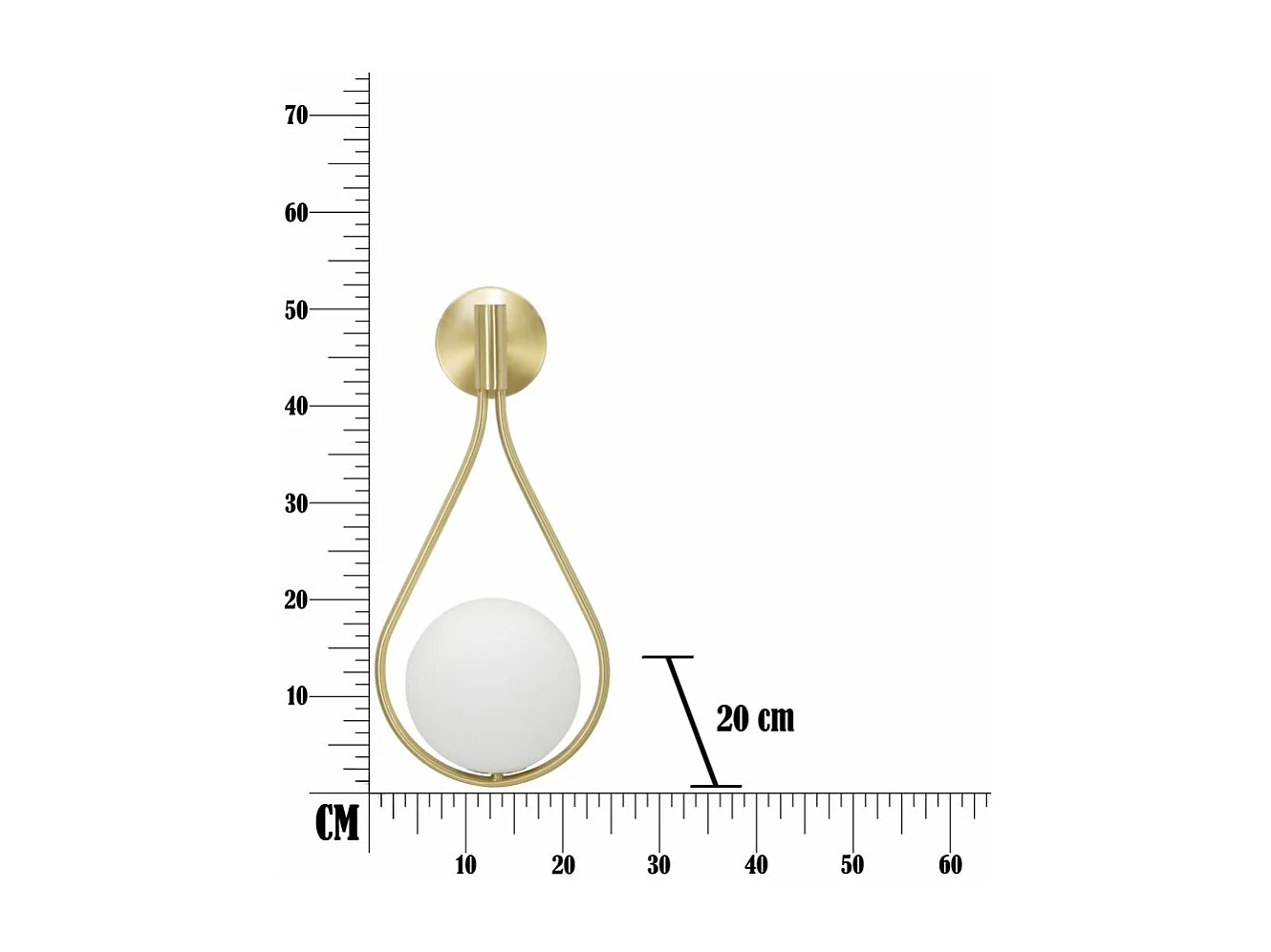 Applique en métal doré avec sphère en verre blanc 24x20x52 cm