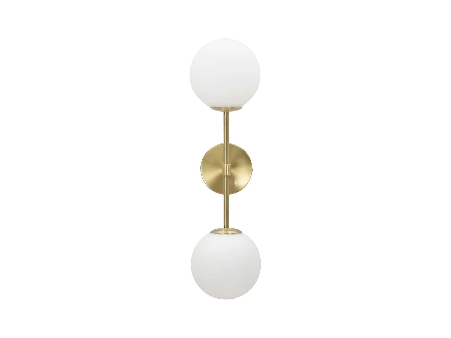 Applique en métal doré avec 2 sphères en verre blanc, 15x21x55 cm