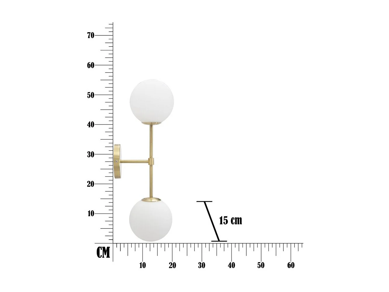 Applique Murale 2 Sphères "Glamy Doppia" 55cm Blanc & Or