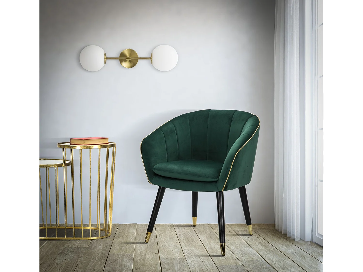 Applique Murale 2 Sphères "Glamy Doppia" 55cm Blanc & Or