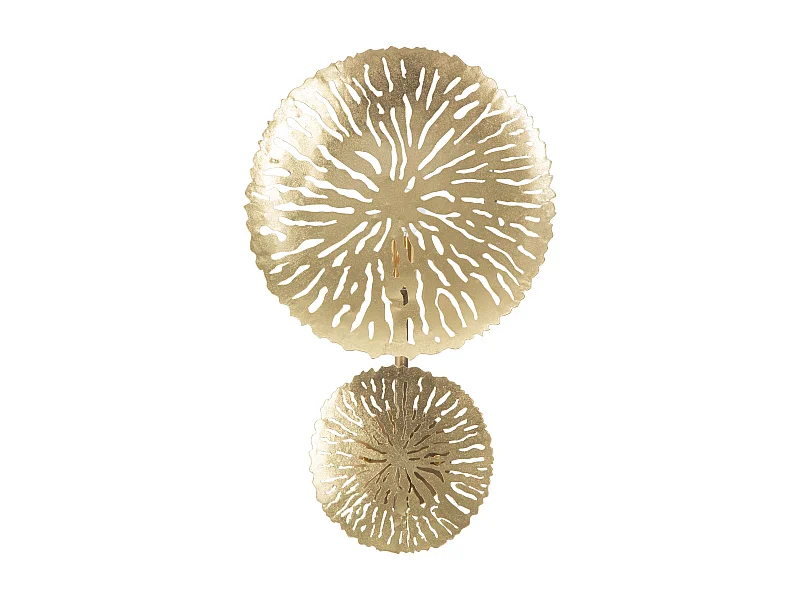 Wandlamp van goudkleurig metaal met houtsnijwerk, 28,5x8x46 cm