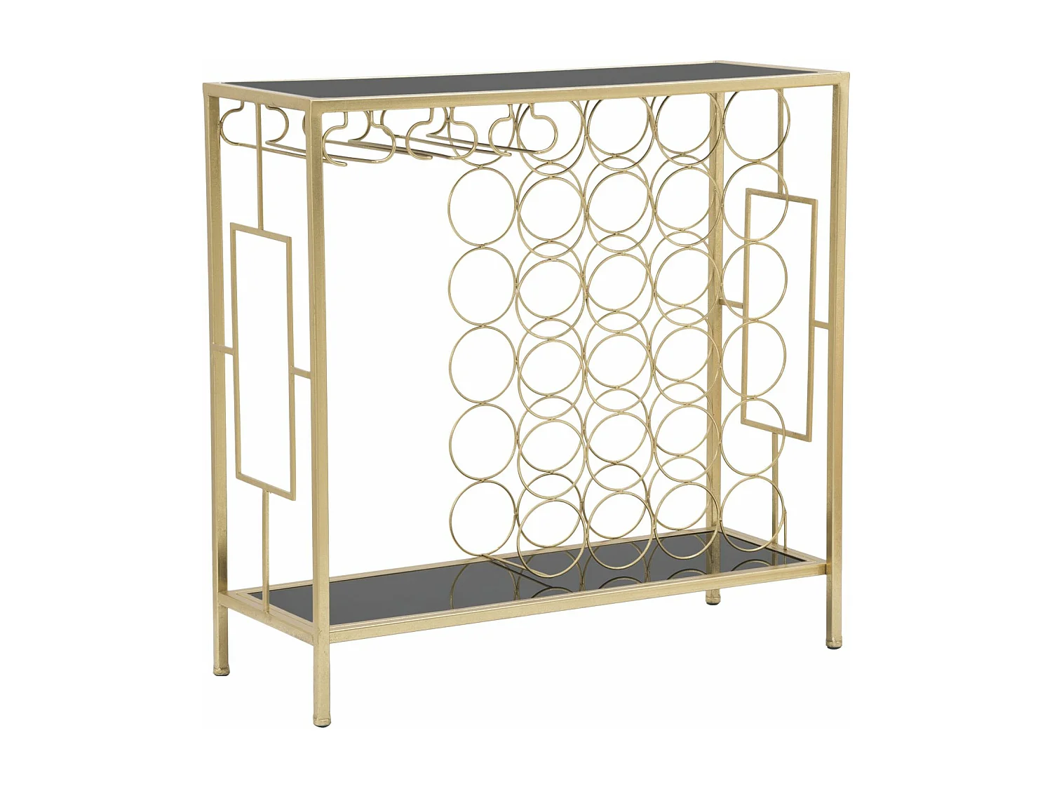 Consolle con portabottiglie in metallo dorata cm 76x30x75