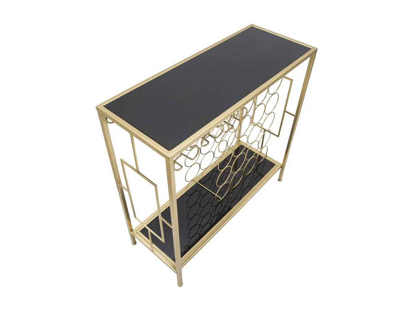 Consolle con portabottiglie in metallo dorata cm 76x30x75