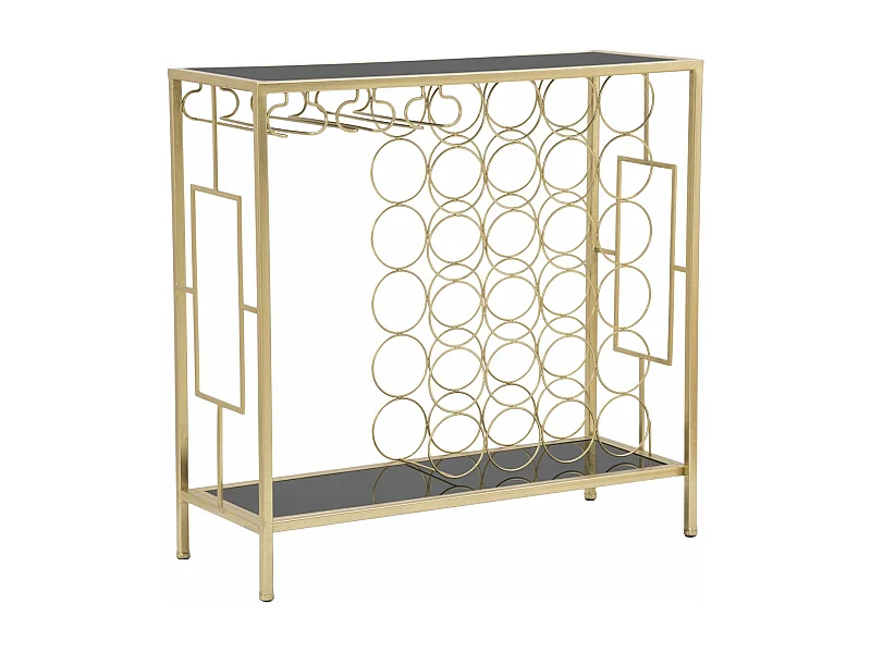 Consoletafel met flessenhouder in goudkleurig metaal 76x30x75 cm