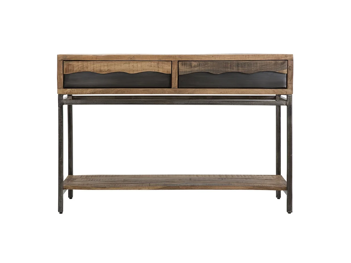 Konsolentisch aus Holz braun mit 2 Schubladen und Ablage 118x40x80 cm