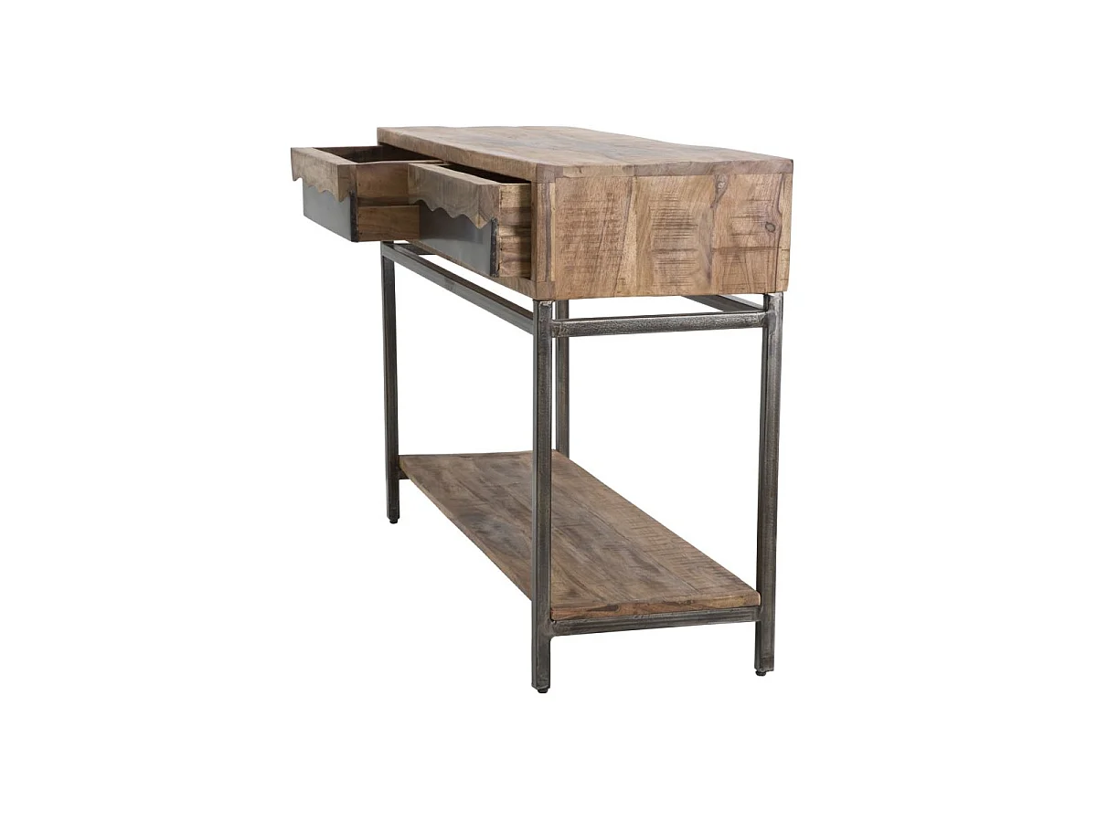 Konsolentisch aus Holz braun mit 2 Schubladen und Ablage 118x40x80 cm