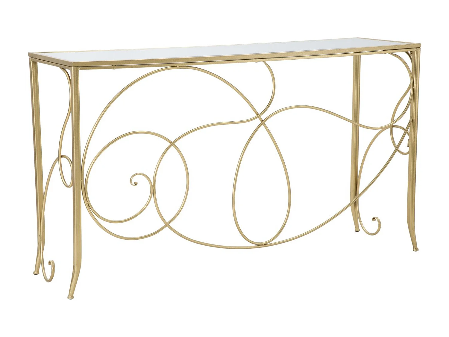 Consolle in metallo dorata con piano in vetro a specchio cm 140x40x80